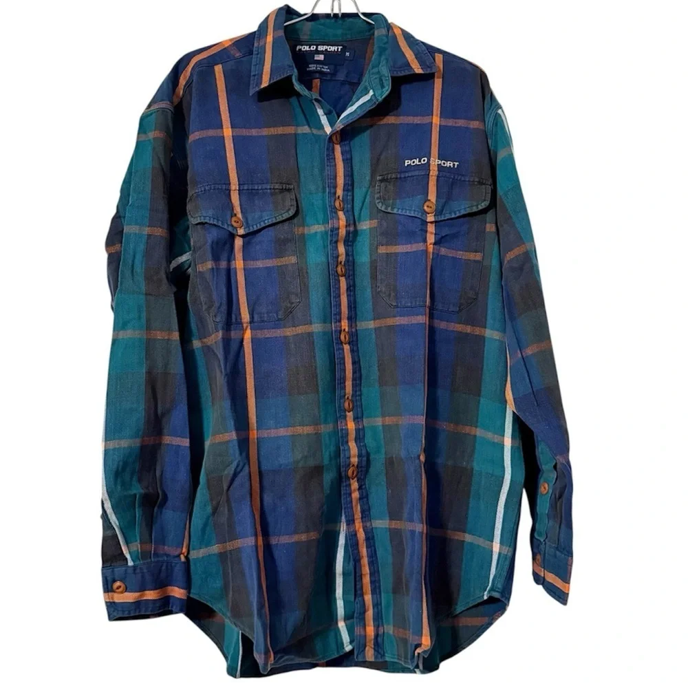 VTG Polo Ralph Lauren Plaid Long Sleeve Button Up Shirt Sz M Y2K 90s Style